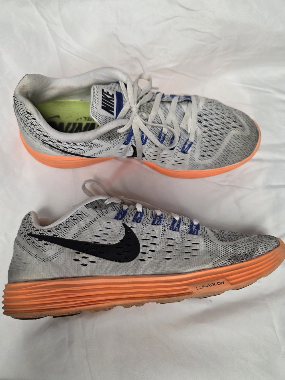 Nike Gray & Orange Men’s Lunartempo Running Shoes with Black Swoosh Size 12